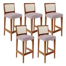 Kit 05 Banquetas Alta Para Cozinha Encosto em Tela Branco Zion L02 Suede Rosê - Lyam Decor