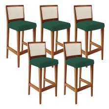 Kit 05 Banquetas Alta Para Cozinha Encosto em Tela Branco Zion L02 Suede Verde Musgo - Lyam Decor