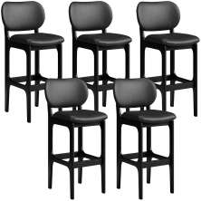 Kit 05 Banquetas Alta Para Cozinha Madeira Fixa Betta L02 Preto Couríssimo Preto - Lyam Decor
