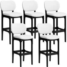 Kit 05 Banquetas Alta Para Cozinha Madeira Fixa Betta L02 Preto Facto  Branco - Lyam Decor