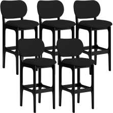 Kit 05 Banquetas Alta Para Cozinha Madeira Fixa Betta L02 Preto Facto Preto - Lyam Decor
