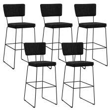 Kit 05 Banquetas Alta Para Cozinha Sala De Jantar Base Aço Fixa Allana L02 Linho Chumbo - Lyam Decor