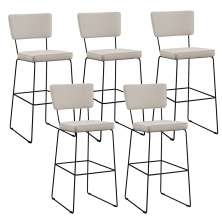 Kit 05 Banquetas Alta Para Cozinha Sala De Jantar Base em Aço Fixa Allana L02 Linho Cru - Lyam Decor