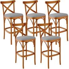 Kit 05 Banquetas Altas Cozinha Bancada Bar Sala de Jantar Estofada Ávila L02 Suede Cinza - Lyam