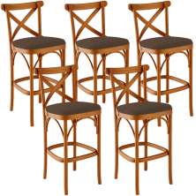 Kit 05 Banquetas Altas Cozinha Bancada Bar Sala de Jantar Estofada Ávila L02 Suede Marrom - Lyam