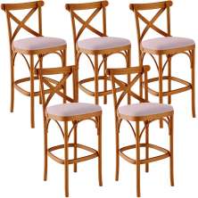 Kit 05 Banquetas Altas Cozinha Bancada Bar Sala de Jantar Estofada Ávila L02 Suede Rosê - Lyam