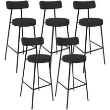 Kit 05 Banquetas Altas Cozinha Bar Sala De Jantar Em Aço Milão L02 Bouclê Preto - Lyam Decor