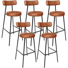 Kit 05 Banquetas Altas Cozinha Bar Sala De Jantar Em Aço Milão L02 Couríssimo Camel - Lyam Decor