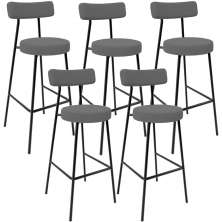 Kit 05 Banquetas Altas Cozinha Bar Sala De Jantar Em Aço Milão L02 Suede Cinza - Lyam Decor