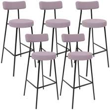 Kit 05 Banquetas Altas Cozinha Bar Sala De Jantar Em Aço Milão L02 Suede Rosê - Lyam Decor