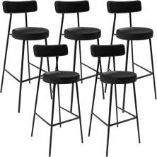 Kit 05 Banquetas Altas Cozinha Sala De Jantar Estrutura Em Aço Milão L02 Couríssimo Preto - Lyam Decor