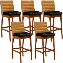 Kit 05 Banquetas Altas Cozinha Sala Jantar Fixa Mila L02 Couríssimo Whisky Couríssimo Preto - Lyam Decor