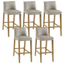 Kit 05 Banquetas Altas Estofada Para Cozinha Sala De Jantar Fixa Maitê B05 Facto Bege - Lyam Decor