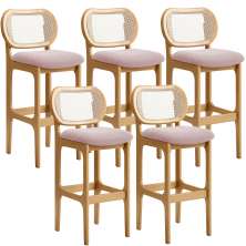 Kit 05 Banquetas Altas Para Cozinha Bancada Sala Tela Betta Fixa L02 Bouclê Rosê - Lyam