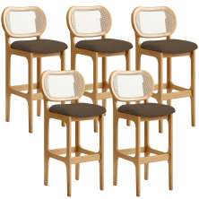Kit 05 Banquetas Altas Para Cozinha Bancada Sala Tela Betta Fixa L02 Suede Marrom - Lyam