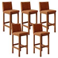Kit 05 Banquetas Altas Para Cozinha Sala De Jantar Fixa Alya L02 Couríssimo Camel - Lyam Decor