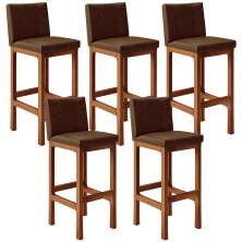 Kit 05 Banquetas Altas Para Cozinha Sala De Jantar Fixa Alya L02 Couríssimo Marrom - Lyam Decor