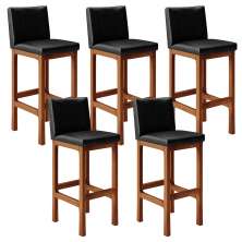 Kit 05 Banquetas Altas Para Cozinha Sala De Jantar Fixa Alya L02 Couríssimo Preto - Lyam Decor