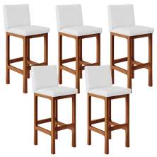 Kit 05 Banquetas Altas Para Cozinha Sala De Jantar Fixa Alya L02 Facto Branco - Lyam Decor