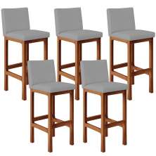 Kit 05 Banquetas Altas Para Cozinha Sala De Jantar Fixa Alya L02 Facto Cinza - Lyam Decor