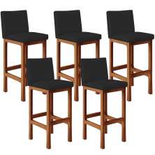 Kit 05 Banquetas Altas Para Cozinha Sala De Jantar Fixa Alya L02 Facto Preto - Lyam Decor