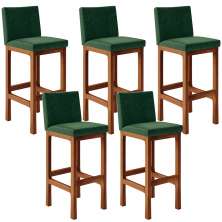 Kit 05 Banquetas Altas Para Cozinha Sala De Jantar Fixa Alya L02 Facto Verde Musgo - Lyam Decor
