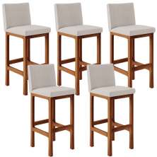Kit 05 Banquetas Altas Para Cozinha Sala De Jantar Fixa Alya L02 Linho Cru - Lyam Decor
