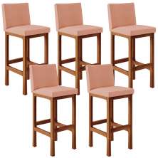 Kit 05 Banquetas Altas Para Cozinha Sala De Jantar Fixa Alya L02 Linho Rosê - Lyam Decor