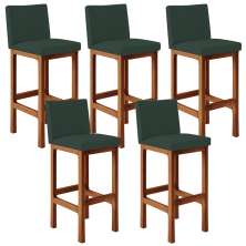Kit 05 Banquetas Altas Para Cozinha Sala De Jantar Fixa Alya L02 Linho Verde Musgo - Lyam Decor