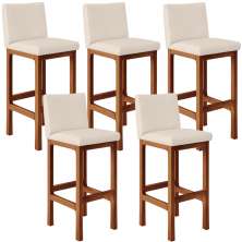 Kit 05 Banquetas Altas Para Cozinha Sala De Jantar Fixa Alya L02 Suede Bege - Lyam Decor
