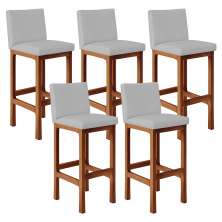 Kit 05 Banquetas Altas Para Cozinha Sala De Jantar Fixa Alya L02 Suede Cinza - Lyam Decor