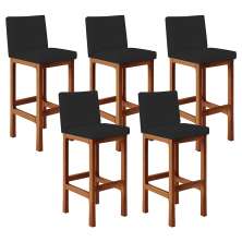 Kit 05 Banquetas Altas Para Cozinha Sala De Jantar Fixa Alya L02 Suede Preto - Lyam Decor
