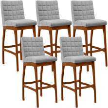 Kit 05 Banquetas Altas Para Cozinha Sala De Jantar Fixa Mila L02 Bouclê Cinza - Lyam Decor