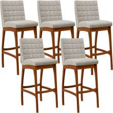 Kit 05 Banquetas Altas Para Cozinha Sala De Jantar Fixa Mila L02 Bouclê Creme - Lyam Decor