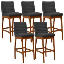 Kit 05 Banquetas Altas Para Cozinha Sala De Jantar Fixa Mila L02 Bouclê Preto - Lyam Decor