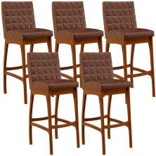 Kit 05 Banquetas Altas Para Cozinha Sala De Jantar Fixa Mila L02 Couríssimo Marrom - Lyam Decor
