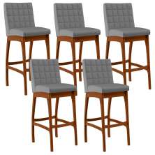 Kit 05 Banquetas Altas Para Cozinha Sala De Jantar Fixa Mila L02 Facto Cinza Fosco - Lyam Decor