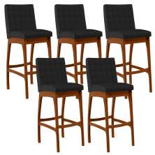 Kit 05 Banquetas Altas Para Cozinha Sala De Jantar Fixa Mila L02 Facto Preto Fosco - Lyam Decor