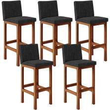 Kit 05 Banquetas Altas Para Cozinha Sala de Jantar Fixa Alya L02 Linho Chumbo - Lyam Decor