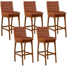 Kit 05 Banquetas Altas Para Cozinha Sala de Jantar Fixa Mila B04 Couríssimo Camel - Lyam Decor