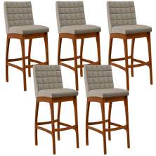 Kit 05 Banquetas Altas Para Cozinha Sala de Jantar Fixa Mila B04 Linho Bege - Lyam Decor