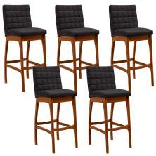 Kit 05 Banquetas Altas Para Cozinha Sala de Jantar Fixa Mila B04 Linho Chumbo - Lyam Decor