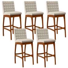 Kit 05 Banquetas Altas Para Cozinha Sala de Jantar Fixa Mila B04 Linho Cru - Lyam Decor