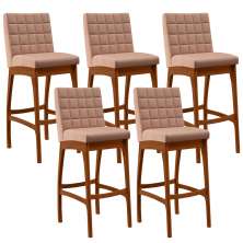 Kit 05 Banquetas Altas Para Cozinha Sala de Jantar Fixa Mila B04 Linho Rosê - Lyam Decor