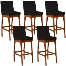 Kit 05 Banquetas Altas Para Cozinha Sala de Jantar Fixa Mila B04 Suede Preto - Lyam Decor