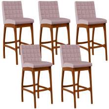 Kit 05 Banquetas Altas Para Cozinha Sala de Jantar Fixa Mila B04 Suede Rosê - Lyam Decor