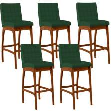 Kit 05 Banquetas Altas Para Cozinha Sala de Jantar Fixa Mila B04 Suede Verde Musgo - Lyam Decor