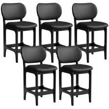 Kit 05 Banquetas Baixa Bar Cozinha E Sala De Jantar Fixa Betta L02 Couríssimo Preto - Lyam Decor