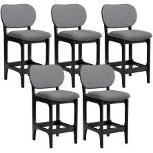 Kit 05 Banquetas Baixa Bar Cozinha E Sala De Jantar Fixa Betta L02 Preto Linho Cinza Escuro - Lyam Decor