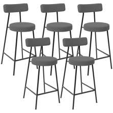Kit 05 Banquetas Baixa Bar Cozinha Sala De Jantar Em Aço Milão L02 Suede Cinza - Lyam Decor